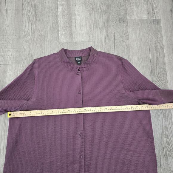 Eileen Fisher Silk Crinkle Mandarin Collar Tunic top Purple 2X Minimalist Artsy - Picture 7 of 11